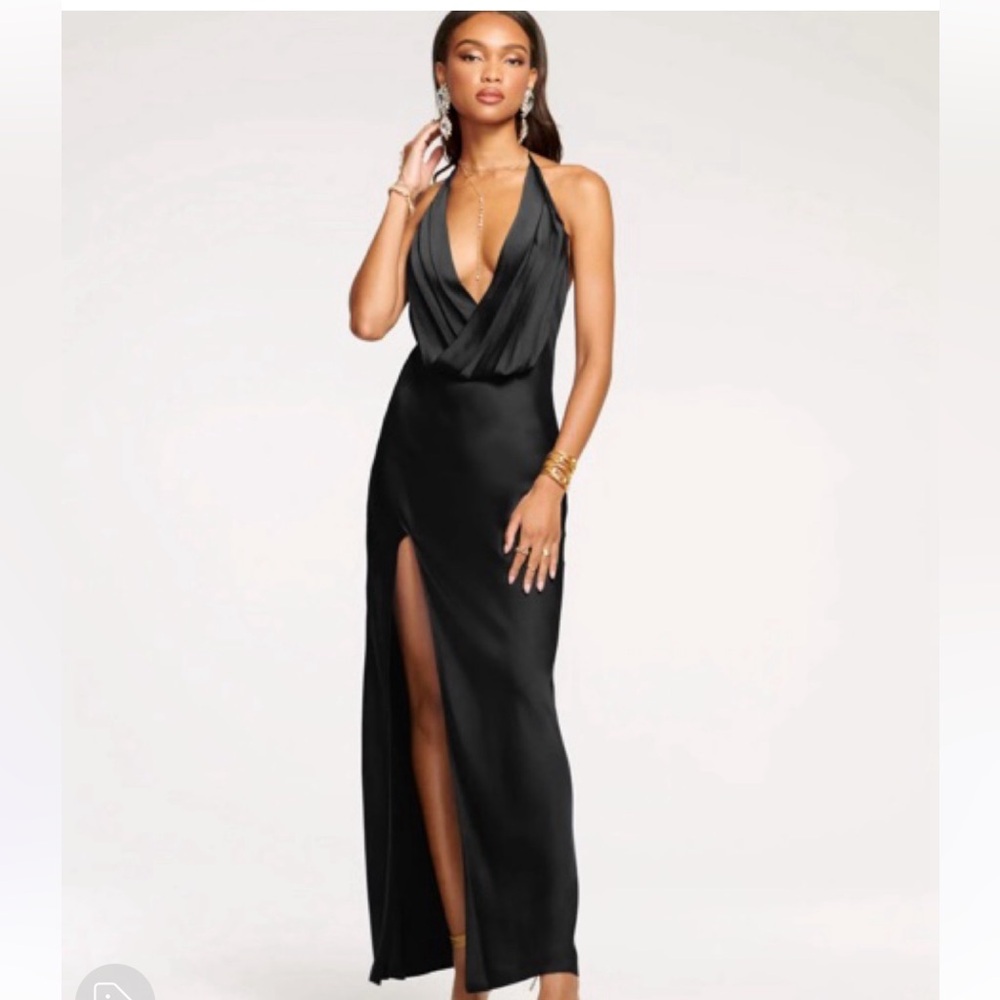 Ramy Brook Valentina Black Halter Gown